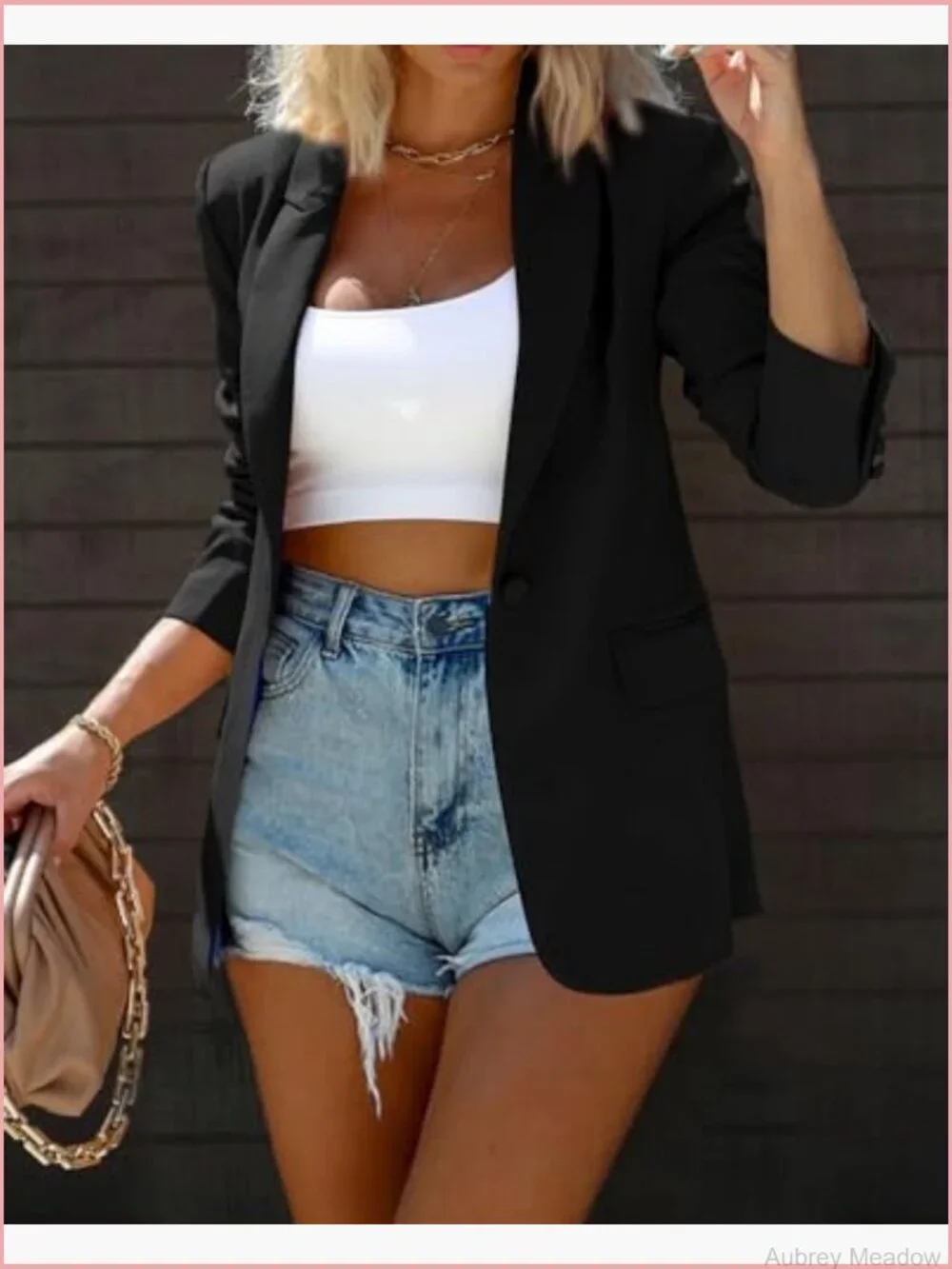 Oversized Long Sleeve Blazer Lapel Collar Button Front Suit Jacket Work